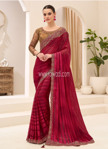 Festive Wear Red Embroidered Border Chiffon Silk Saree