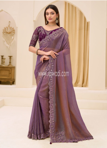 Festive Wear Onion Pink Embroidered Chiffon Silk Saree