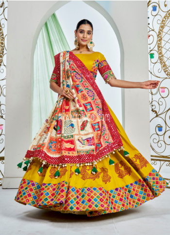 Yellow Silk Embroidered Chaniya Choli