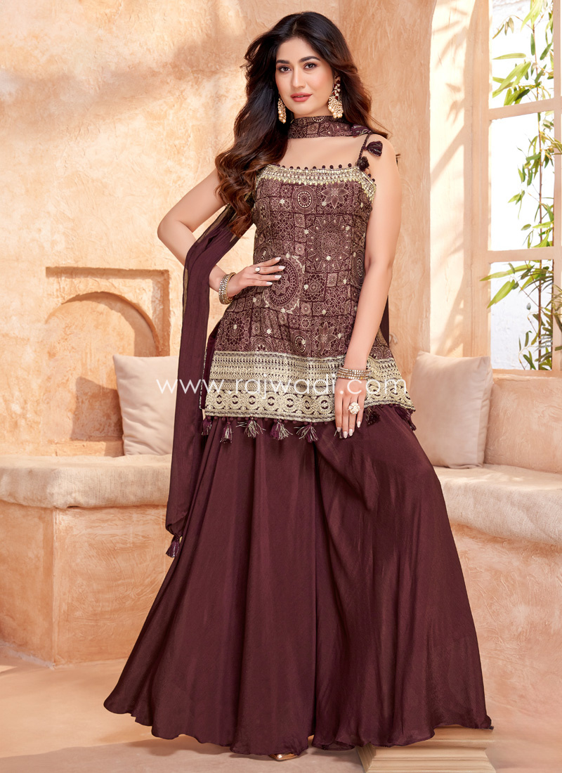 Elegant Brown Kurti & Palazzo Set For Women