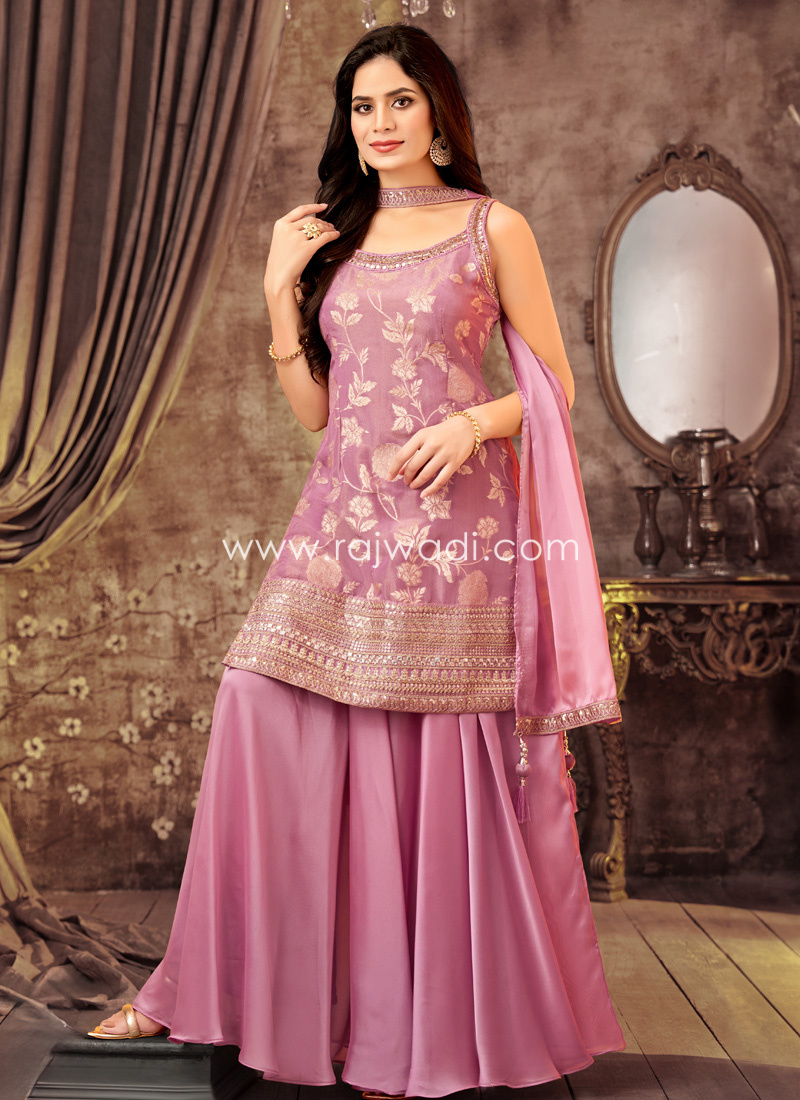 knee length dresses for ladies Onion Color Palazzo Suit with Embroidery Work main image 1