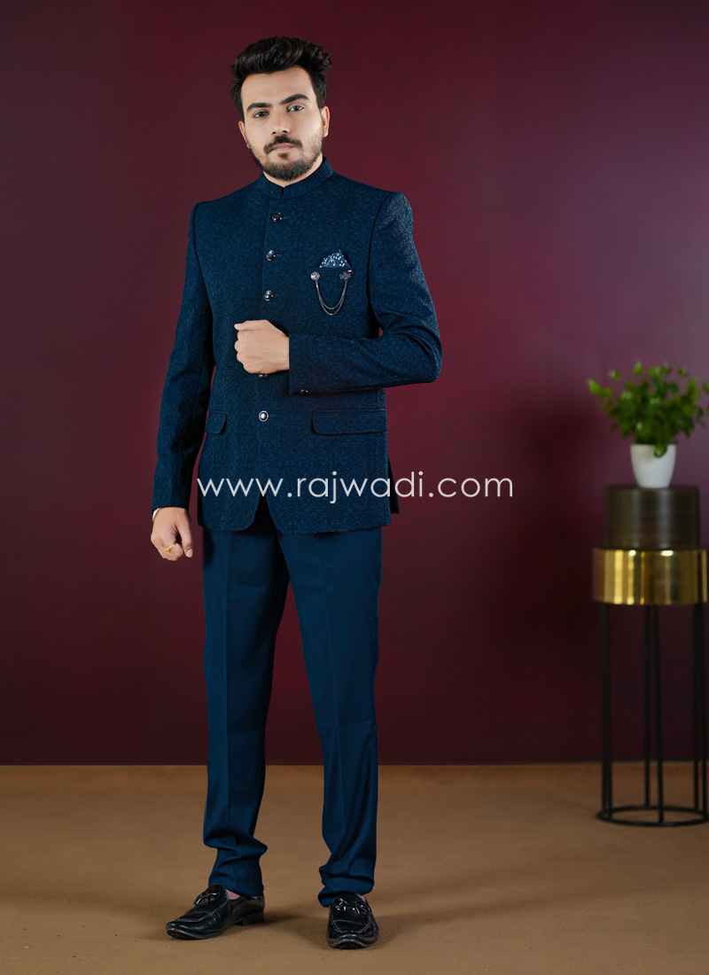 men's business dress attire Custom Made Men Designer Sequins Work Black Jodhpuri Suit – Ethnic World main image 0