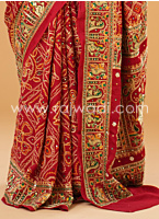 Red Bandhani Printed Pure Modal Gajji Silk Gharchola Saree