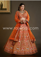 Gorgeous Rust Orange Embroidered Bridal Lehenga Set