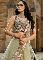 Two-tone Green Embroidered Tissue Lehenga Choli