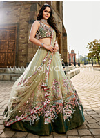 Two-tone Green Embroidered Tissue Lehenga Choli