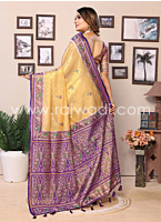 Dark Cream Silk Designer Saree With Contrast Blouse Material