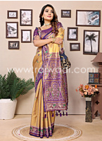 Dark Cream Silk Designer Saree With Contrast Blouse Material