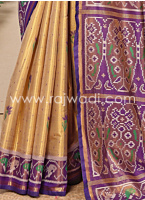Dark Cream Silk Designer Saree With Contrast Blouse Material