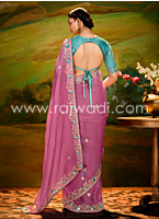 Festive Wear Organza Silk Pink Saree With Contrast Blouse
