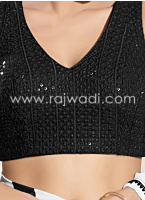 Black Embroidered Readymade Blouse In Chiffon