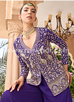 Purple Embroidered Palazzo Set With Dupatta