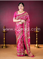 Rani Embroidered Gajji Silk Bandhani Gharchola Saree