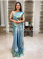 Powder Blue And Sea Green Kanjivaram Silk Saree