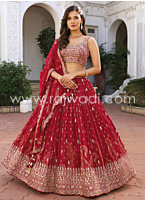 Crimson Color Embroidered Georgette Lehenga Choli