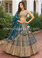 Peacock Blue Embroidered Silk Lehenga Choli