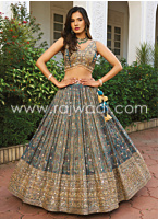 Peacock Blue Embroidered Silk Lehenga Choli