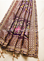 Purple Color Embroidered Silk Saree With Readymade Choli