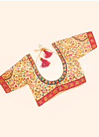 Cream Embroidered Satin Silk Saree