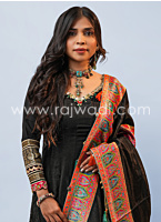Black Embroidered Georgette Anarkali Suit With Dupatta