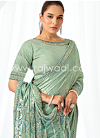 Pista Green Embroidered Satin Silk Saree
