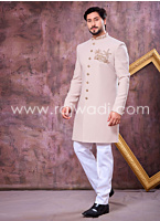 Beige Lachka Fabric Indowestern Set