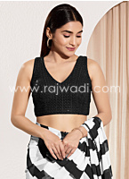 Black Embroidered Readymade Blouse In Chiffon