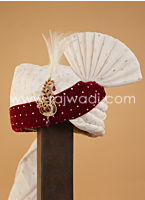 White And Maroon Rajwadi Style Safa