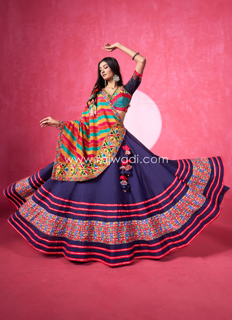 Dark Navy Blue Silk Embroidered Chaniya Choli