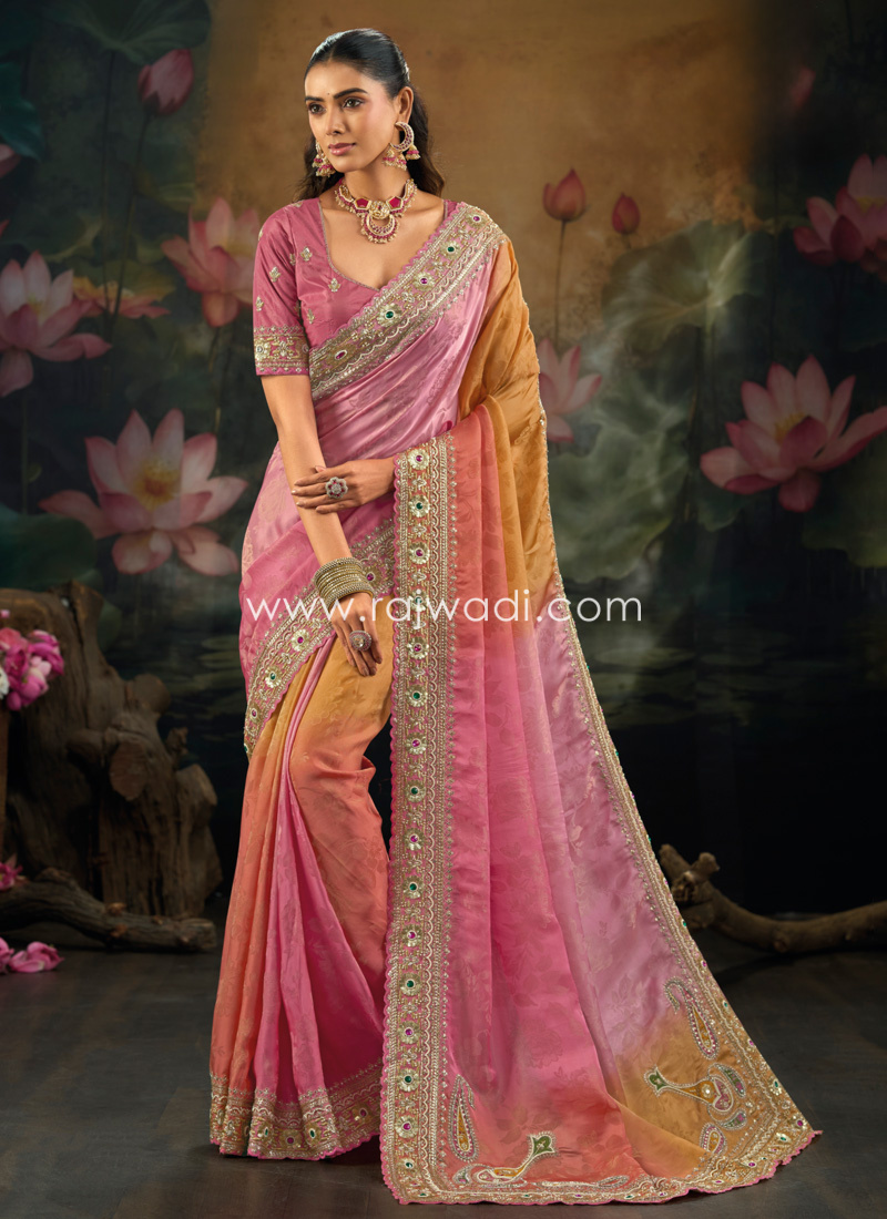 Multicolor Embroidered Banarasi Silk Saree