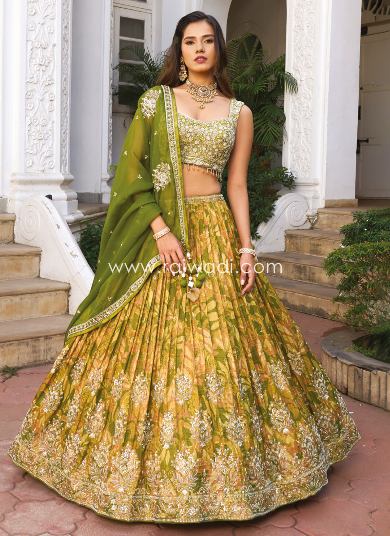 Mehendi Green Embroidered Silk Lehenga Choli