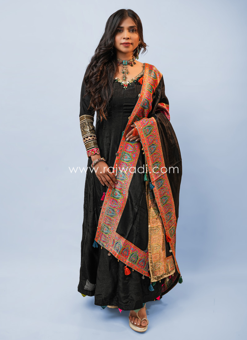 Black Embroidered Georgette Anarkali Suit With Dupatta