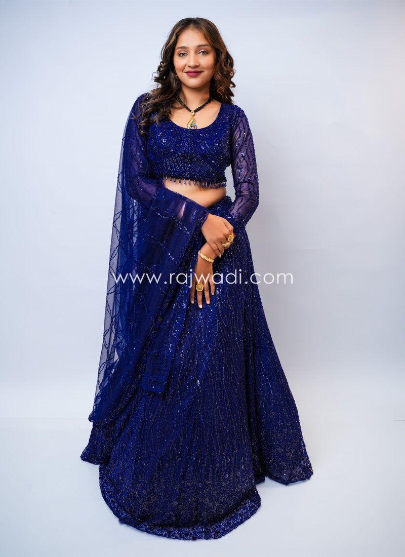 Royal Blue Embroidered Net Lehenga Choli
