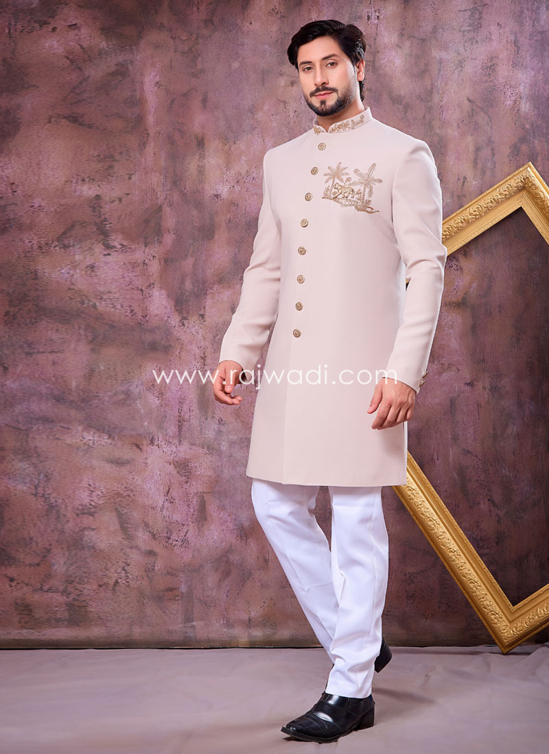 Beige Lachka Fabric Indowestern Set