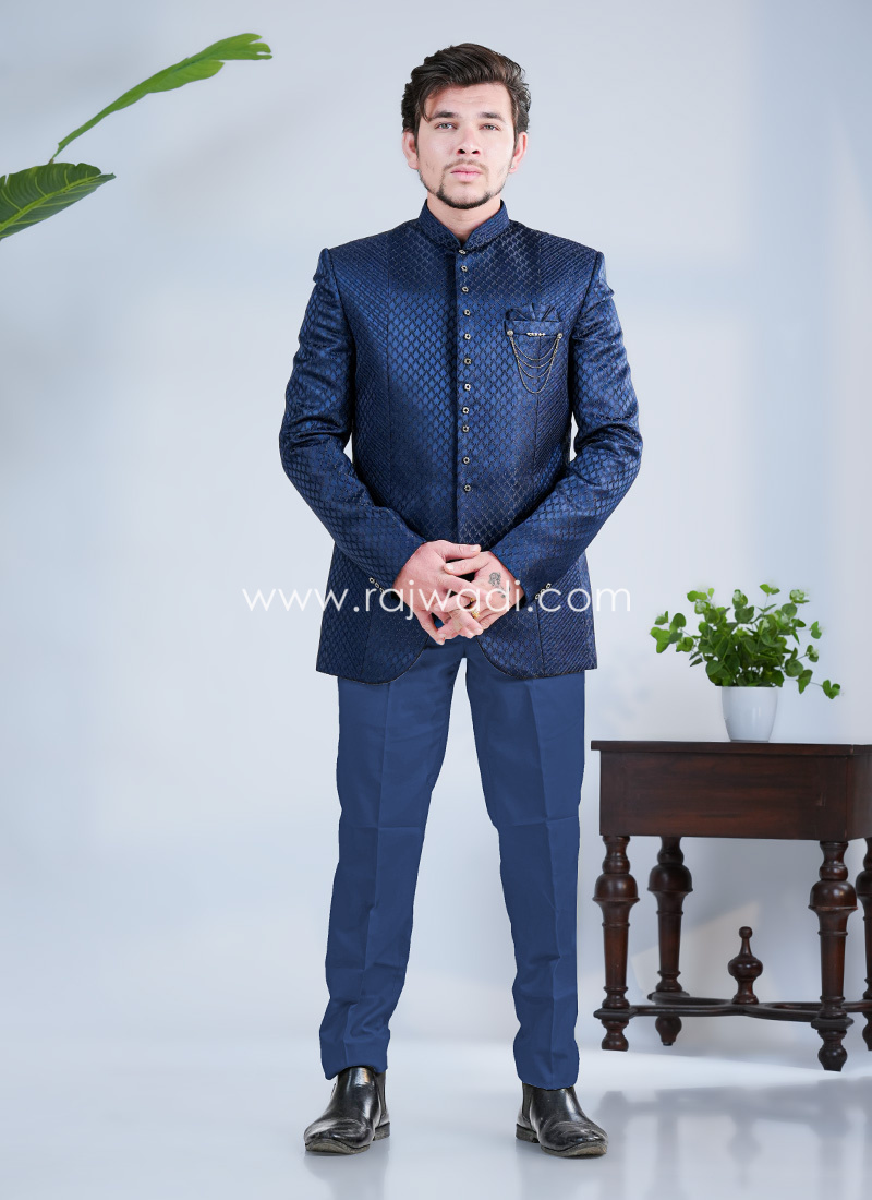 Attractive Blue Jodhpuri Suit In Imported Fabric