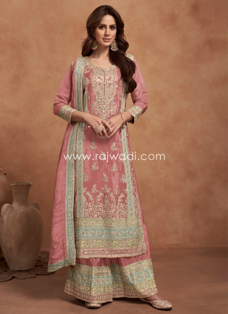 open lace back dress Women's Dark Pink Cotton Karachi Suit Dress Material – Stilento main image 0