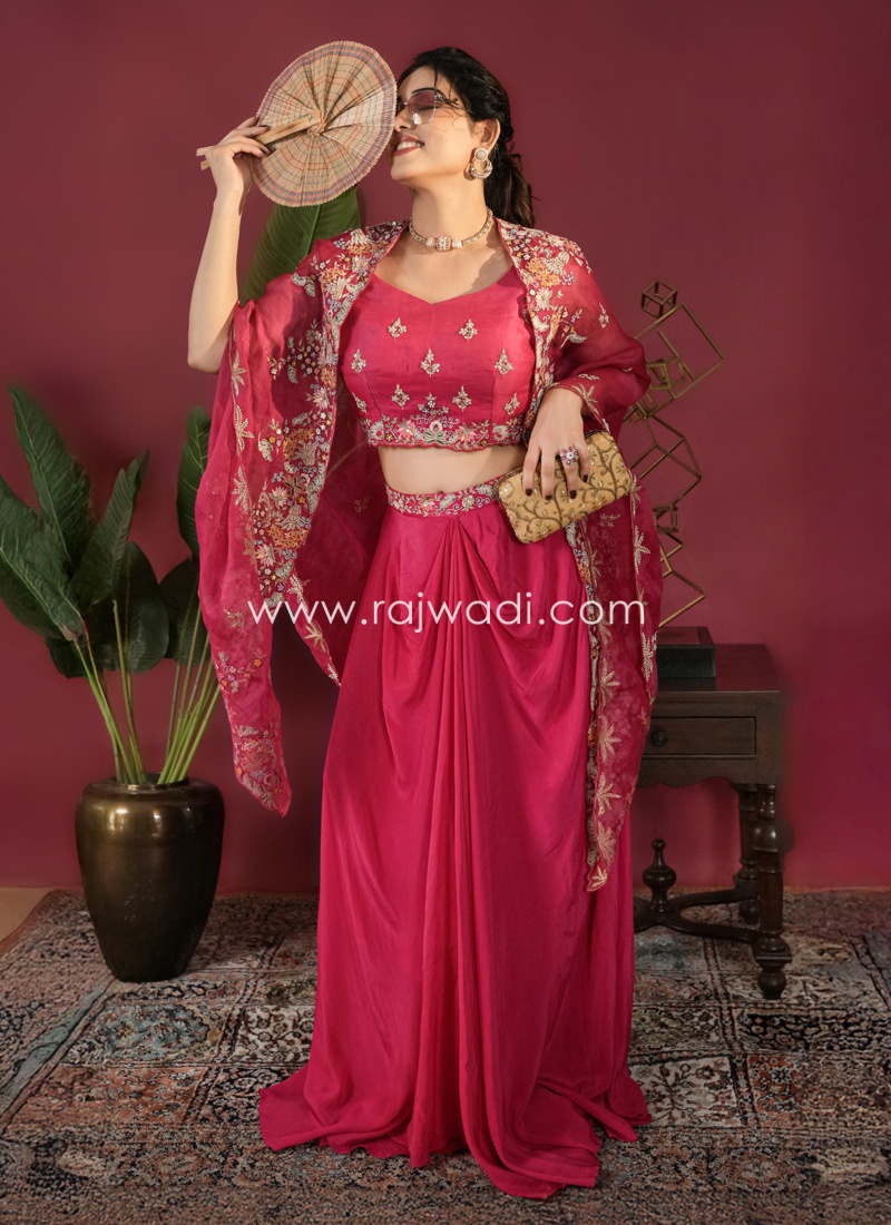 Exquisite Rani Lehenga Choli With Embroidered Shrug