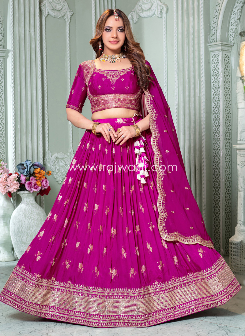 Magenta Chiffon Fabric Embroidered Lehenga Choli With Dupatta