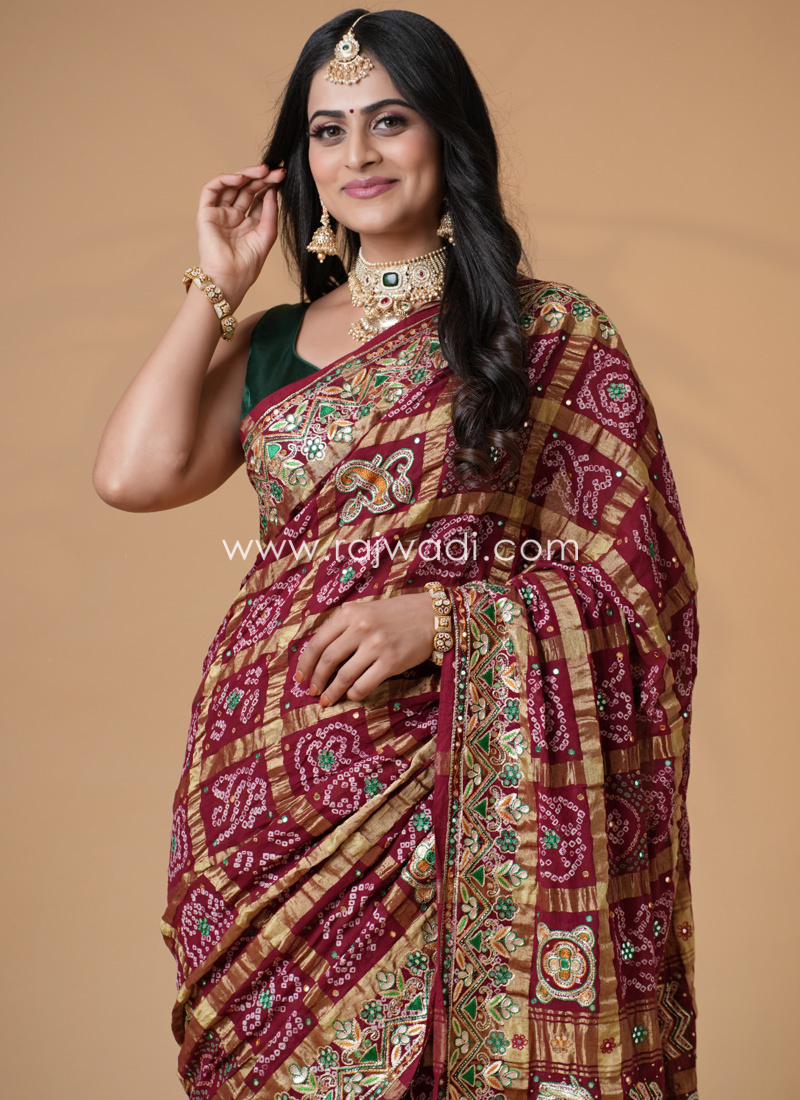Maroon Bridel Wear Gharchola Saree In Chanderi Silk