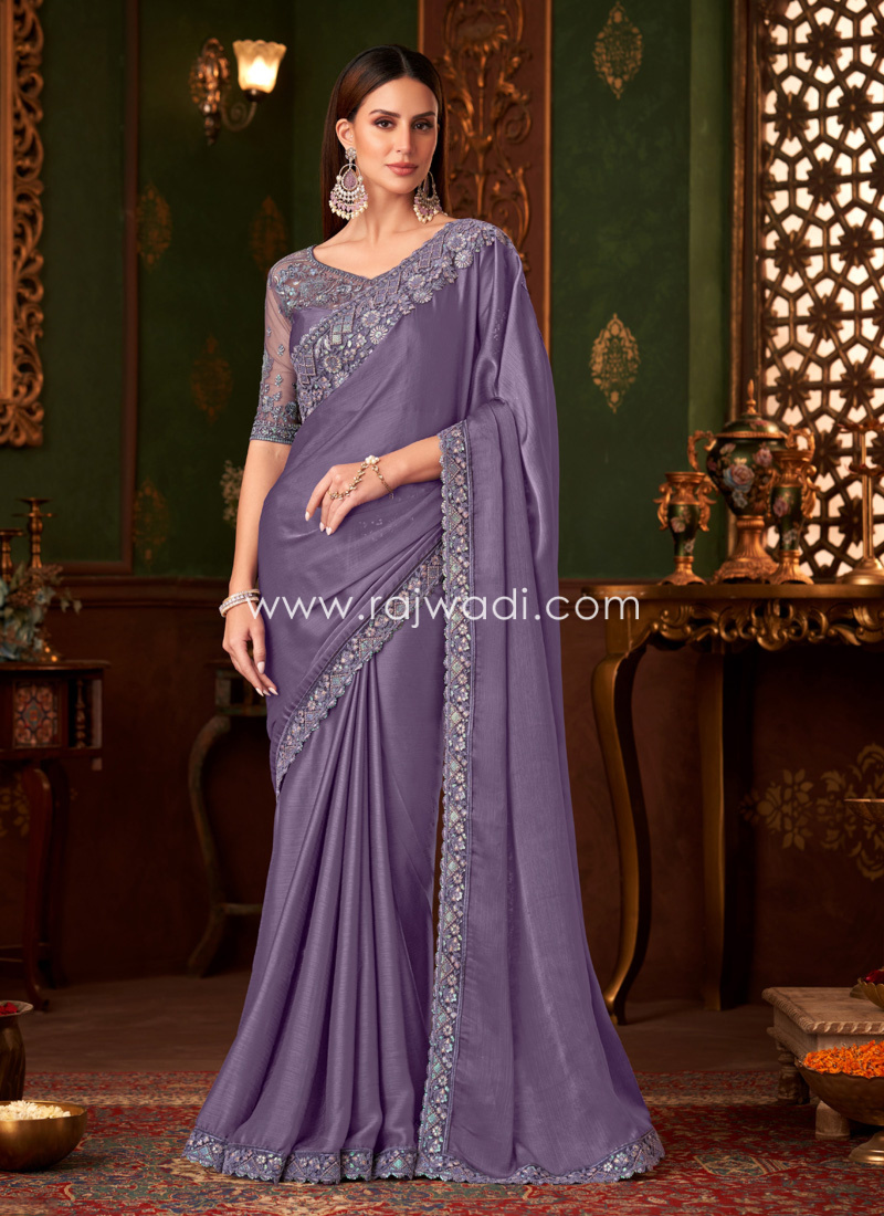 Mesmerizing Dark Lavender Chiffon Saree For Wedding