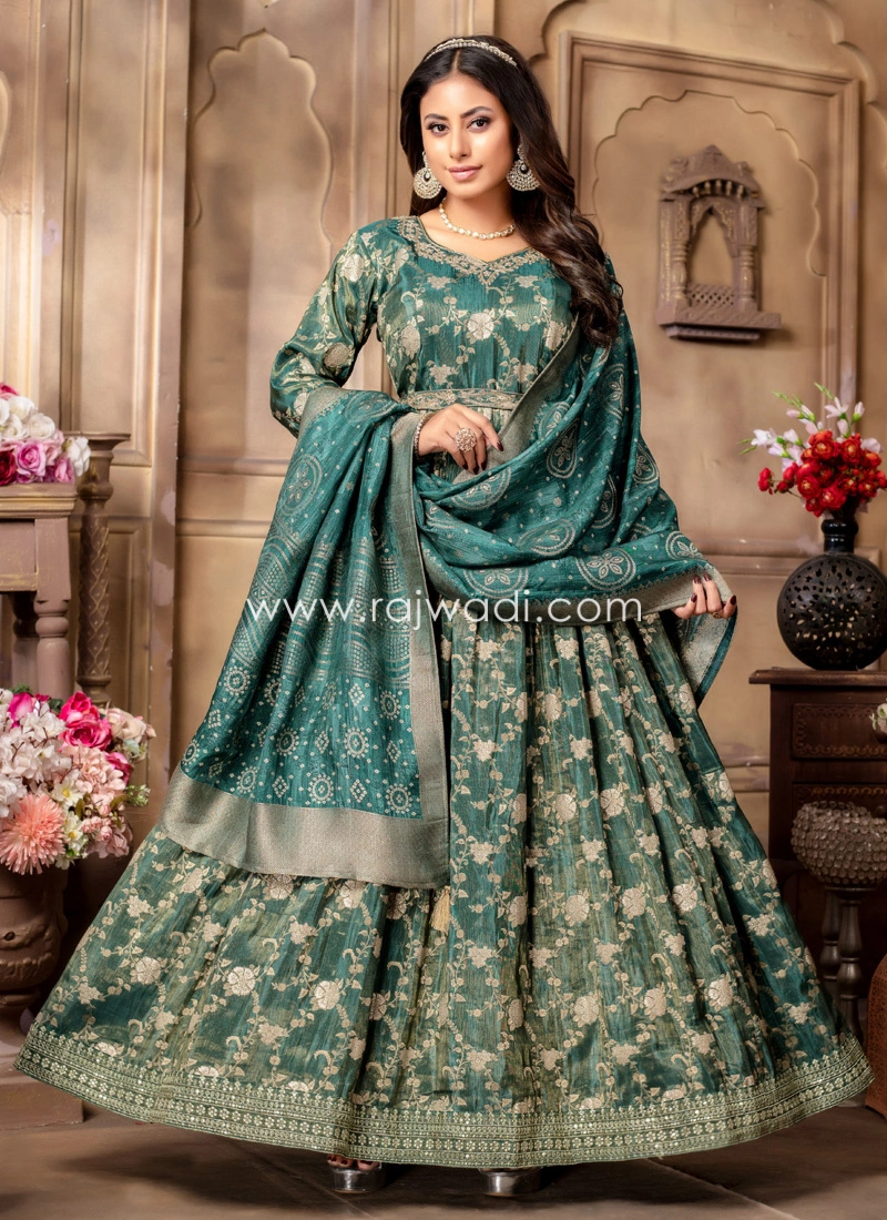 Peacock Green Silk Designer Anarkali Suit