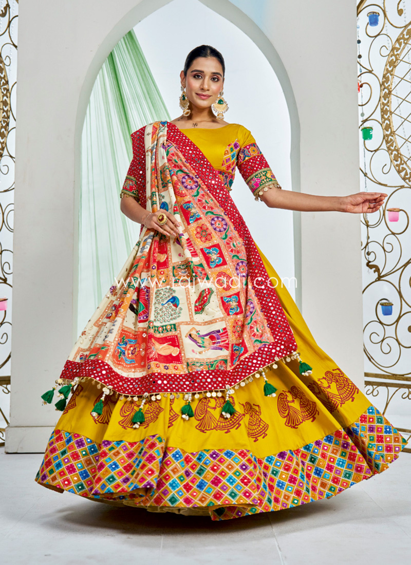 Yellow Silk Embroidered Chaniya Choli